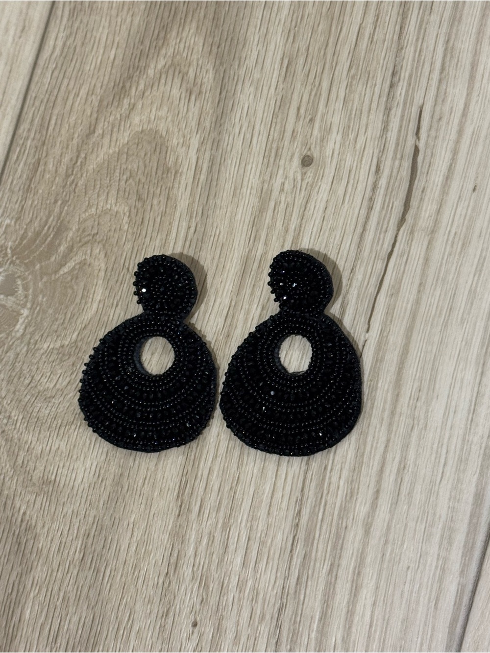 Black Beaded Statement Drop Earrings - Unbranded